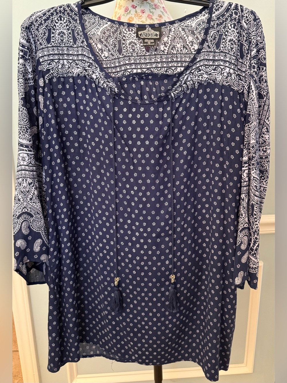 Angie Boho Paisley Floral Peasant 
Versatile - top, dress, or beach cover-up